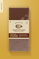 PSD barre de chocolat avec vue de dessus de maquette d'étiquette