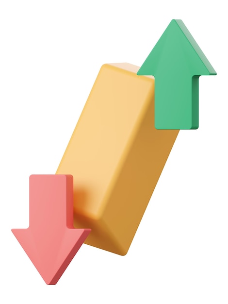 Barre d'or avec flèche vers le haut et vers le bas illustration 3D du concept d'investissement