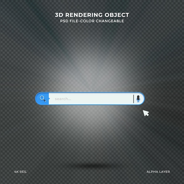 PSD barre de recherche 3d vierge réaliste minimale sur fond rose concept de recherche web rendu 3d