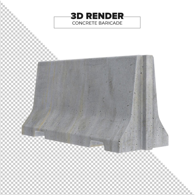 Barreira de concreto psd gratuita 3d renderizada em fundo transparente