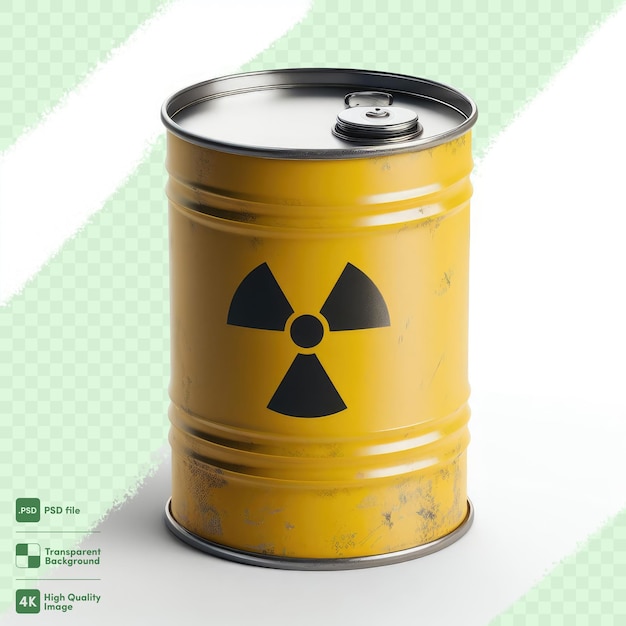 PSD barrel de psd avec signe radioactif sur un fond transparent