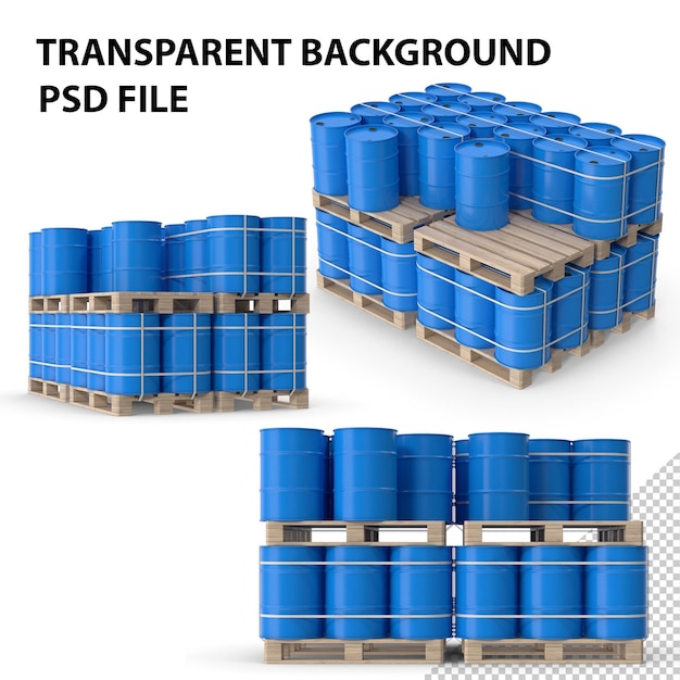 PSD barrels bleus sur palettes en bois png