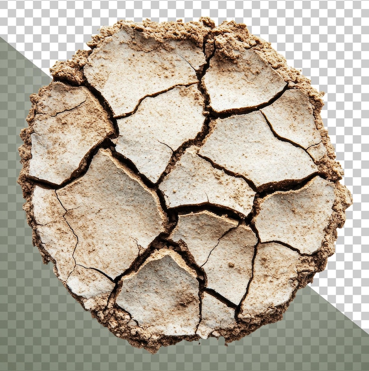 PSD barren cracked earth surface in dry landscape cut out stock png
