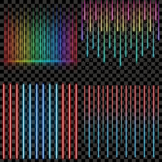 Barres lumineuses au néon avec effet de gradient d'arc-en-ciel Arrière-plan transparent isolé PNG
