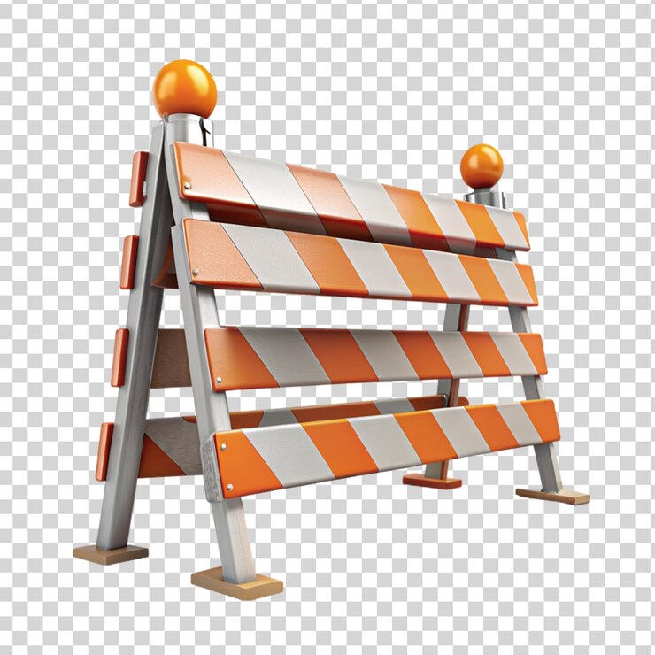 PSD barricada en construcción aislada sobre un fondo transparente