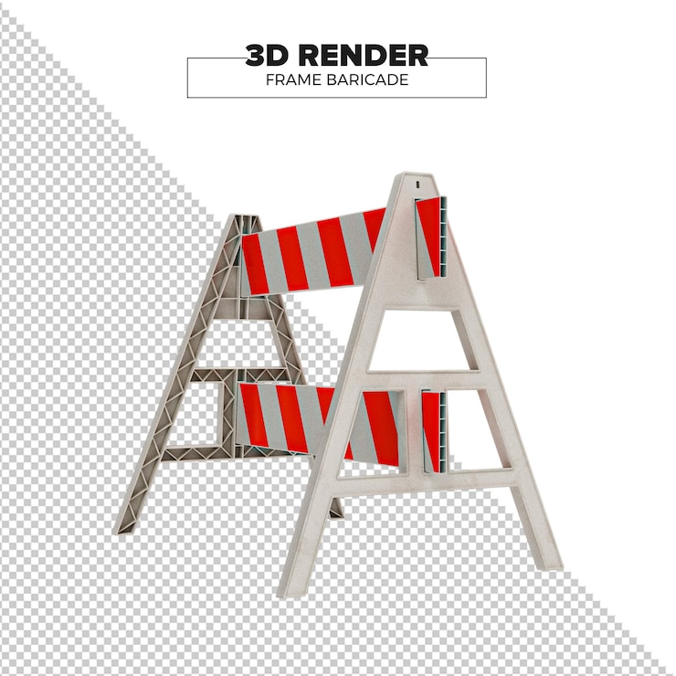 PSD barricada de quadro listrado em psd grátis renderização 3d em fundo transparente