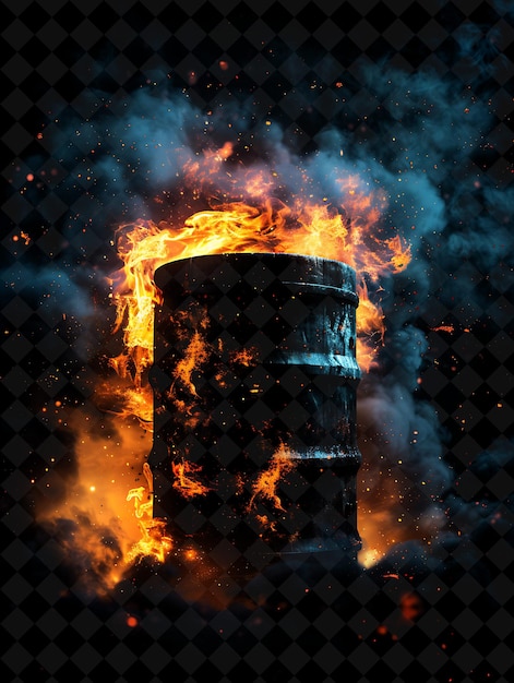 un barril con un barril negro que dice "el fuego" en él