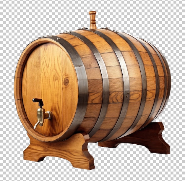 PSD barril de cerveja de madeira com torneira isolada em fundo transparente
