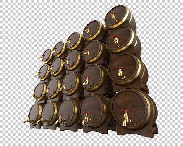 Barril de cerveja na ilustração de renderização 3d de fundo transparente