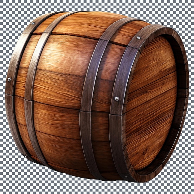 Barril de madeira isolado em um fundo transparente ilustração 3d