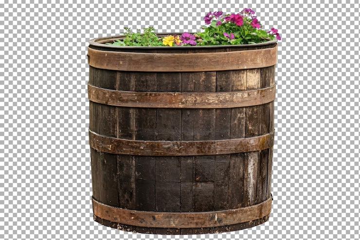 PSD barril decorativo de agua de lluvia con un grifo