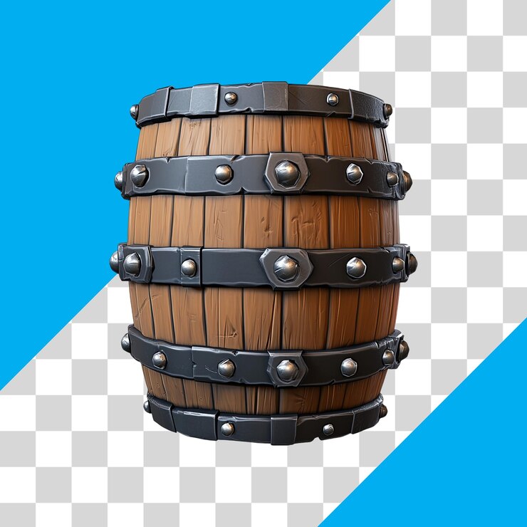PSD barril de madera de época con bandas de metal