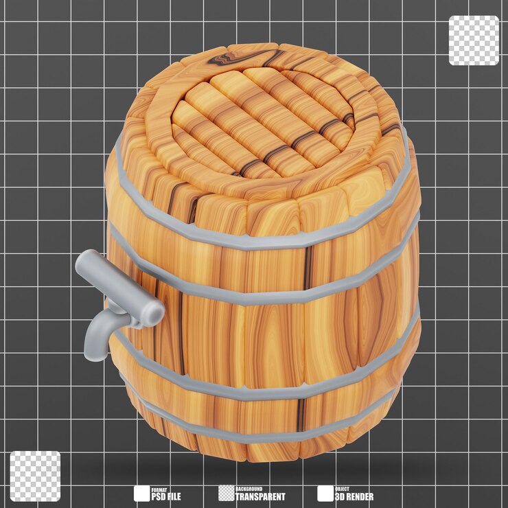 PSD un barril de madera con un mango de madera y un barril de madera en él