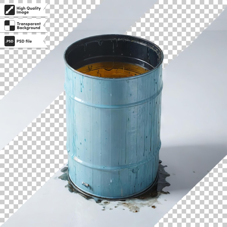 PSD barril de psd con aceite en fondo transparente con capa de máscara editable