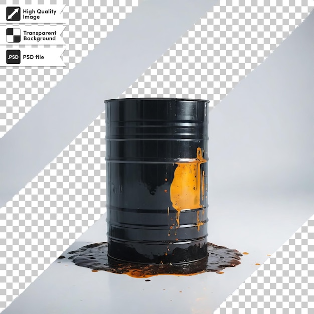 Barril de PSD con aceite en fondo transparente con capa de máscara editable