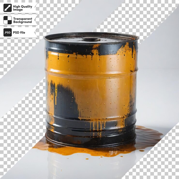 PSD barril de psd con aceite en fondo transparente con capa de máscara editable