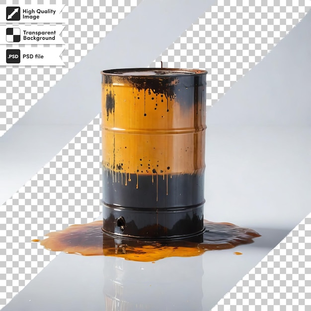 Barril de PSD con aceite en fondo transparente con capa de máscara editable