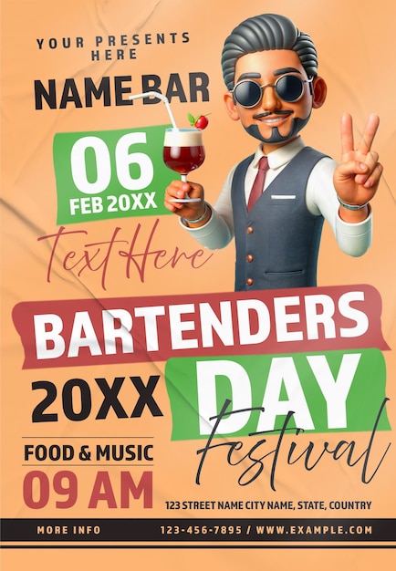 PSD bartenders evento 2025 folheto modelo de psd