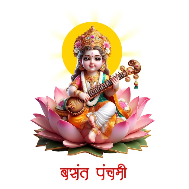 PSD basant panchami la déesse saraswati avec le design de veena