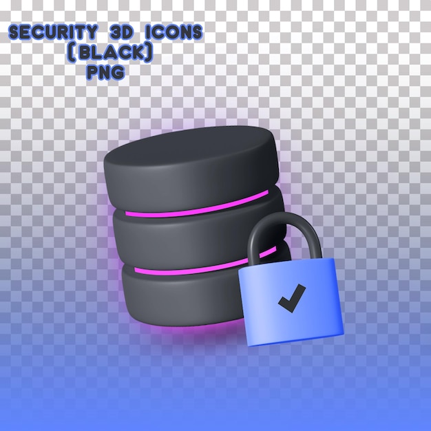 PSD base de datos cifrada de iconos 3d de seguridad (negro)