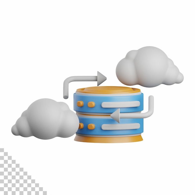 PSD base de datos en la nube de representación 3d aislada útil para el servidor de base de datos de tecnología informática de red en la nube y el elemento de diseño de conexión