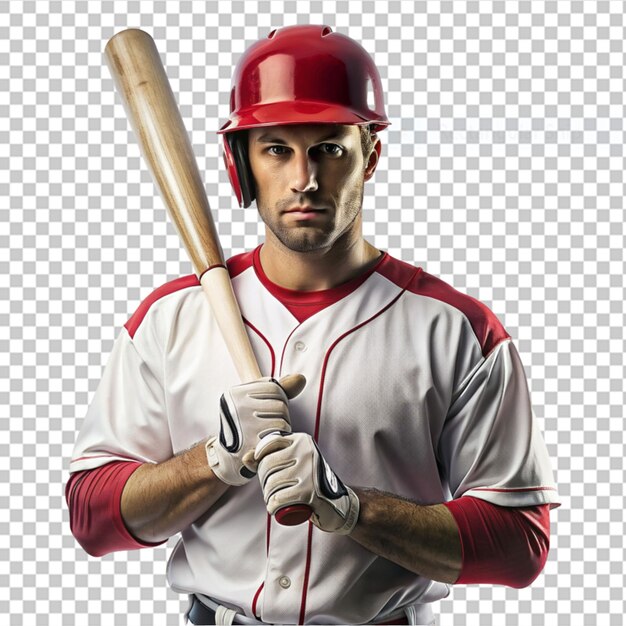 PSD baseballspieler mit baseballschläger auf transparentem hintergrund