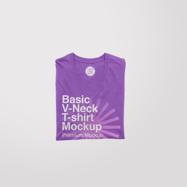 Basic V-Ausschnitt gefaltetes T-Shirt Mockup