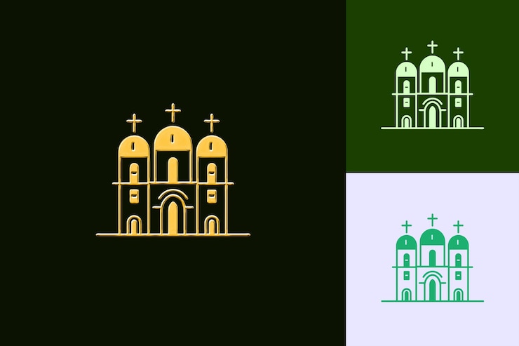 PSD basílica con icona simétrica iglesia con torres gemelas y c elegantes diseños vectoriales de cultura de italia