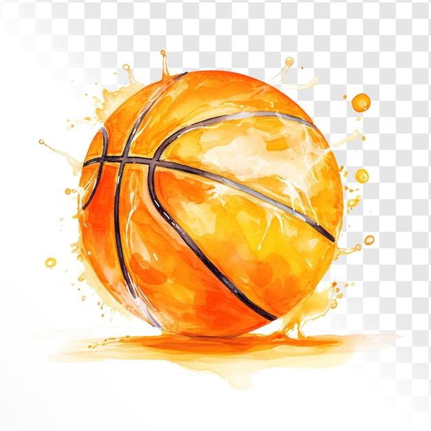 PSD basket-ball orange en aquarelle sur un fond transparent