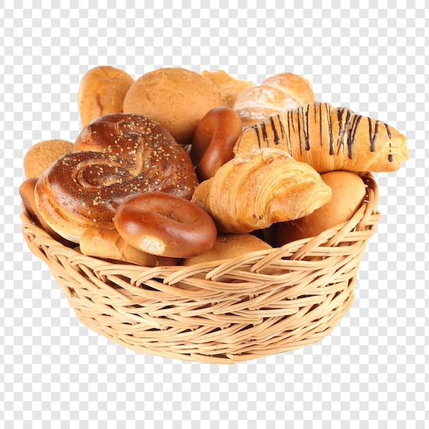 Basket of Baked Goods Assortment of Bread Rolls and Pastries