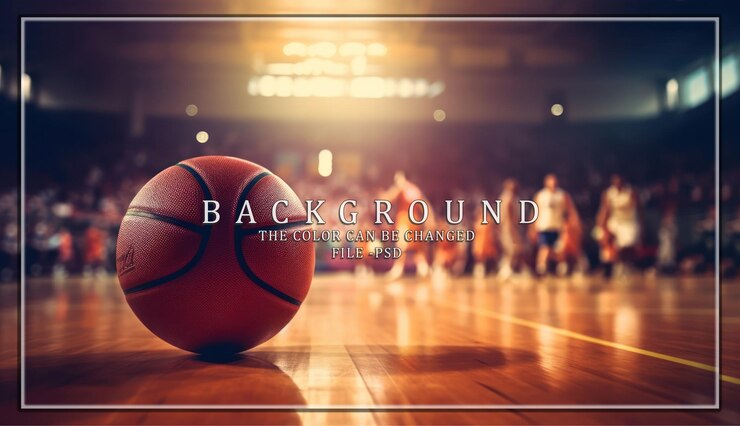 PSD basket su un campo con il pubblico sfocato e i giocatori sullo sfondo