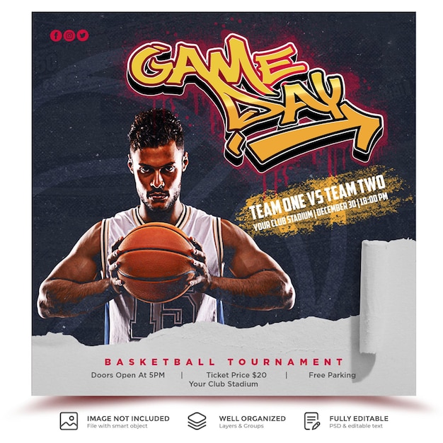 PSD basketball gameday flyer oder banner-social-media-vorlage