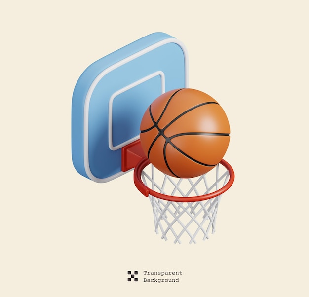 Basketball-Hoop auf Backboard und Ball isoliert Sport-Fitness und Spiel-Symbol-Ikonen 3D-Render