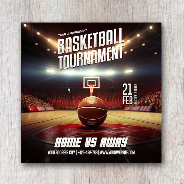 PSD basketball-spiel-turnier-liga-quadrat-flyer-social-media-design-banner-post