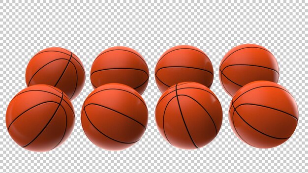 Basketballbälle auf transparentem hintergrund 3d-darstellung