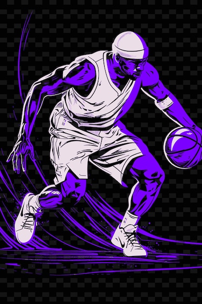 PSD basketballspieler dribbelt ball mit gehackter schießposition illustration flach 2d sport-hintergrund