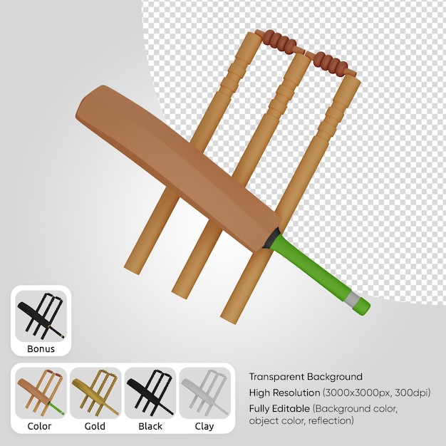 PSD bastão de críquete 3d