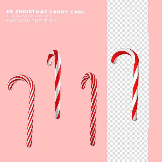 Bastões de doces vermelhos e brancos renderização em 3d