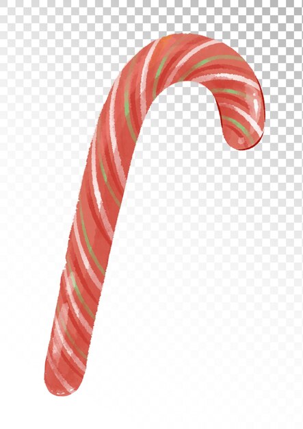 Un bastón de caramelo navideño dibujado a mano en estilo acuarela aislado en un fondo transparente PSD