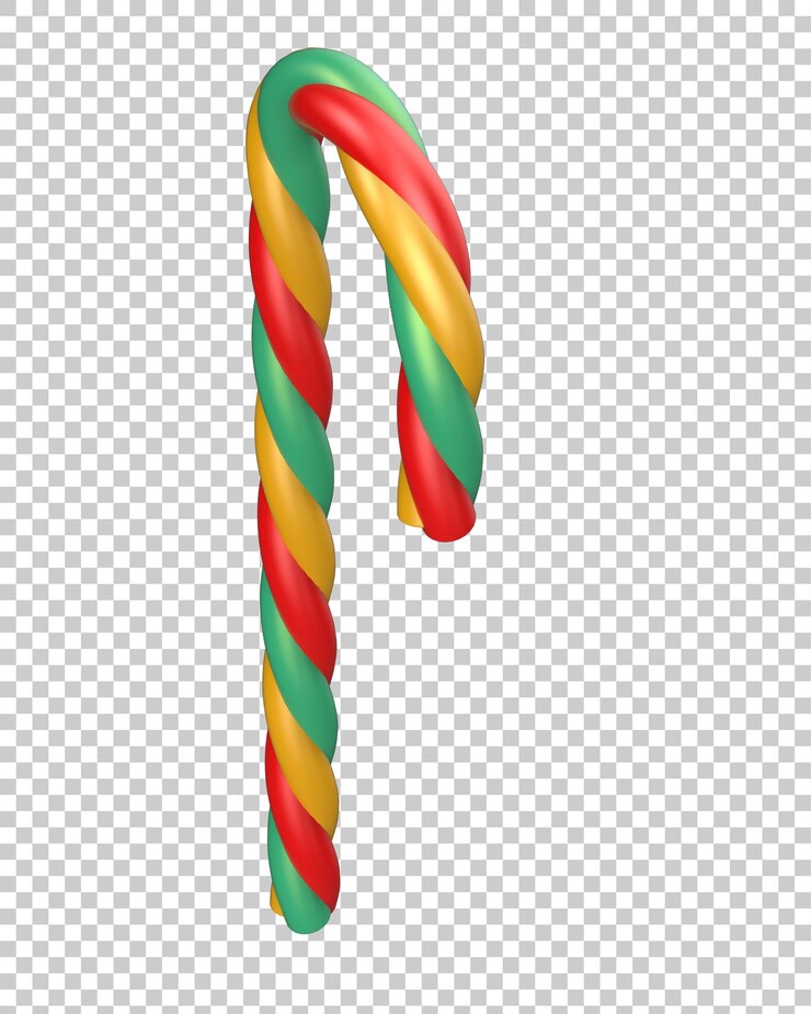 PSD bastón de caramelo rayado aislado en la ilustración de representación 3d de fondo transparente