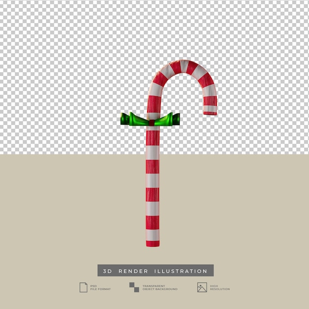 PSD bastón de caramelo rojo de navidad con ilustración 3d de lazo verde