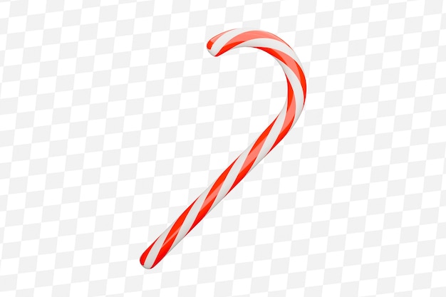 PSD bastón de navidad 3d realista, piruleta, palo, caramelo en un fondo aislado. colores blanco y rojo.