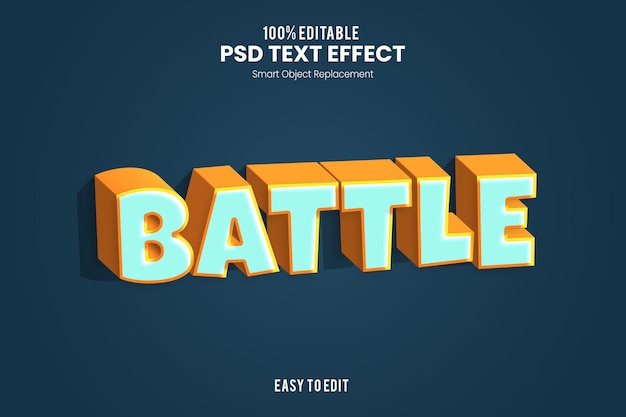 PSD batalla divertida efecto de texto 3d lindo y audaz