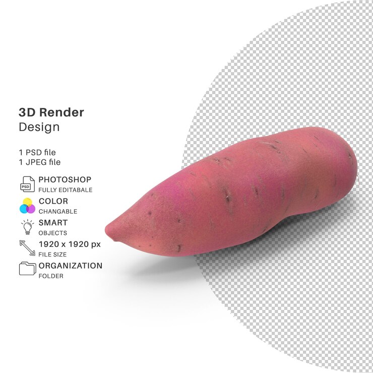 PSD batata-doce 3d reder