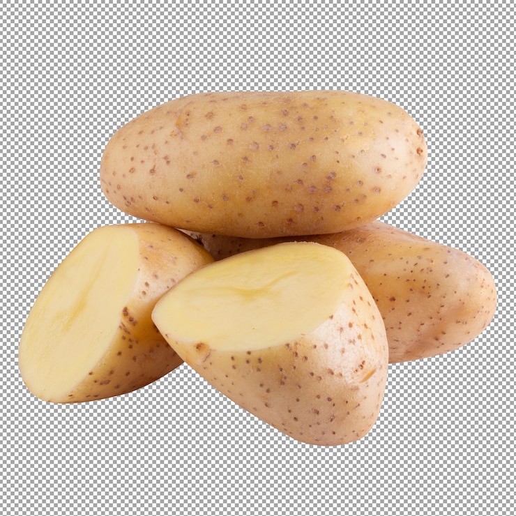 PSD batatas cruas isoladas em fundo alfa