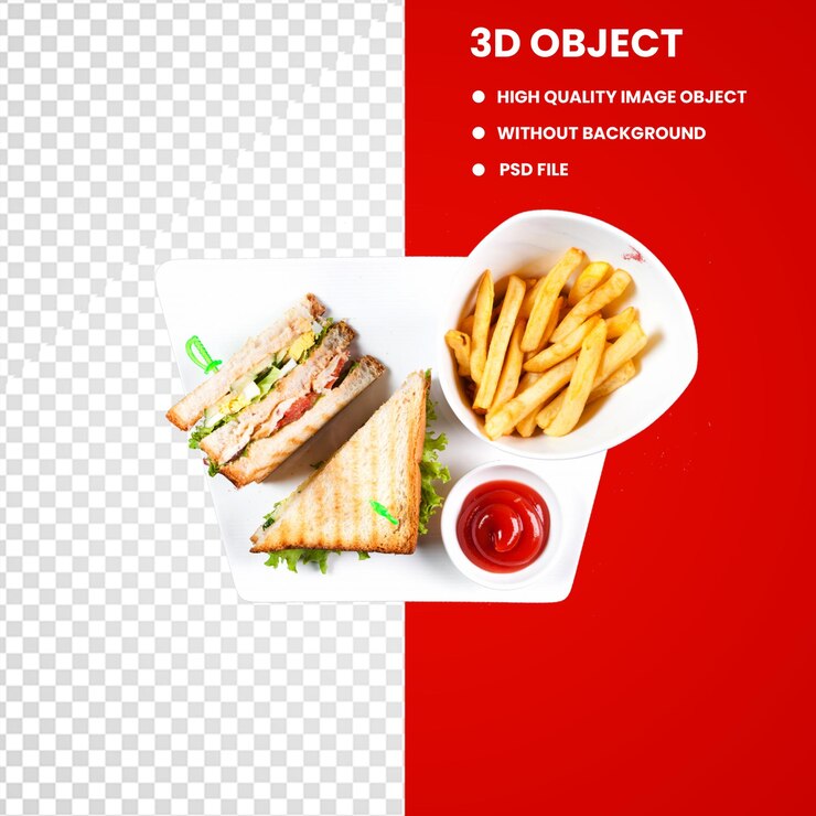 PSD batatas fritas club sanduíche torrada