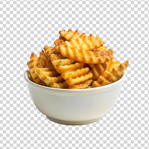 PSD batatas fritas de waffle em tigela branca isolada em fundo transparente