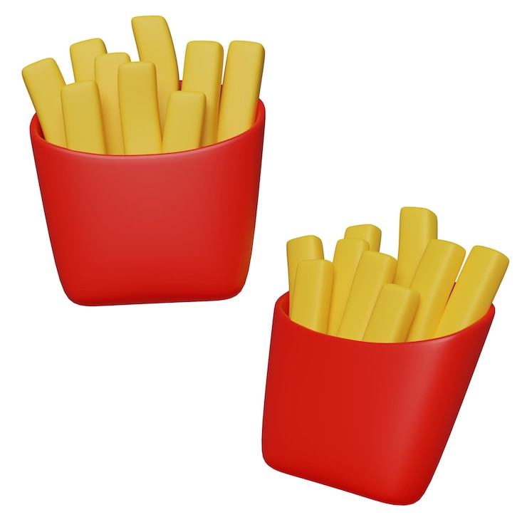 PSD batatas fritas em embalagem vermelha gráfico 3d