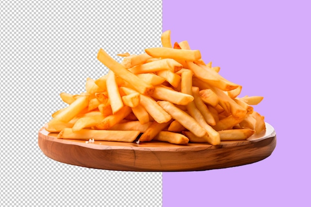 Batatas fritas PSD em uma tábua de madeira