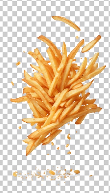 PSD batatas fritas voando em fundo transparente